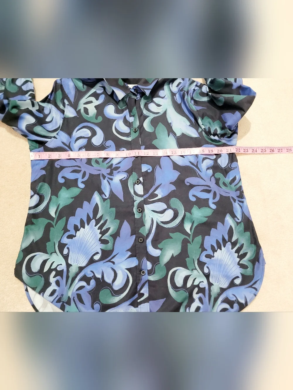 Chico’s Woman Size 12 Blue Floral Button Front Blouse Cotton Blend Stretch - Picture 8 of 12